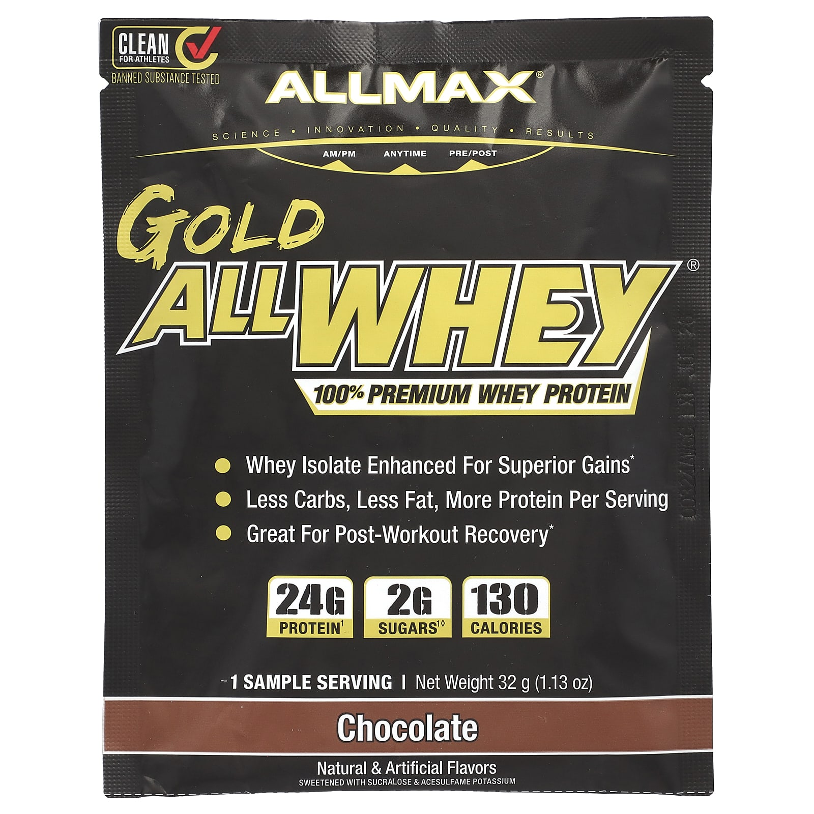 

ALLMAX, Gold All Whey, 100% Premium Whey Protein, Chocolate, 1.13 oz (32 g)