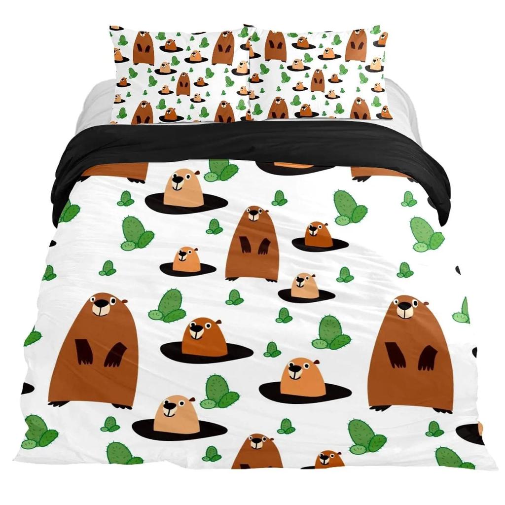 Bettbezug mit Cartoon-Biber, King-Size-Bett, schöne Tier-Bettwäsche-Set, für Kinder, Mädchen, Wildtiere, Polyester, Bettbezug, Kissenbezug
