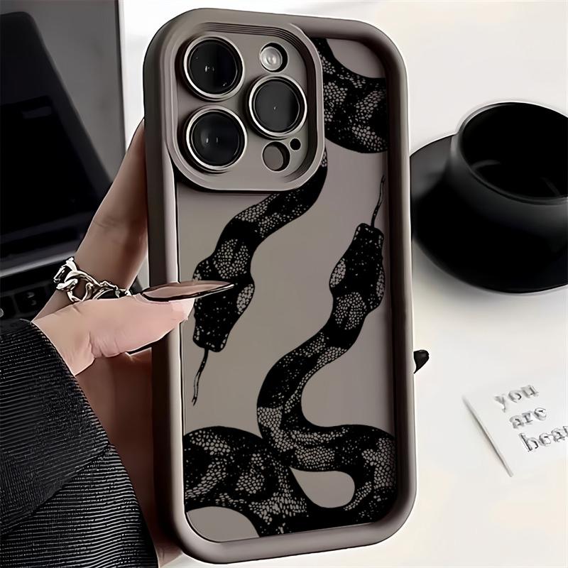 Black Snake Print Phone Case For iPhone 17 16 15 14 Pro Max 13 12 11 XS X XR 7 8 Plus 17Air Shockproof Candy Soft Silicone Cover
