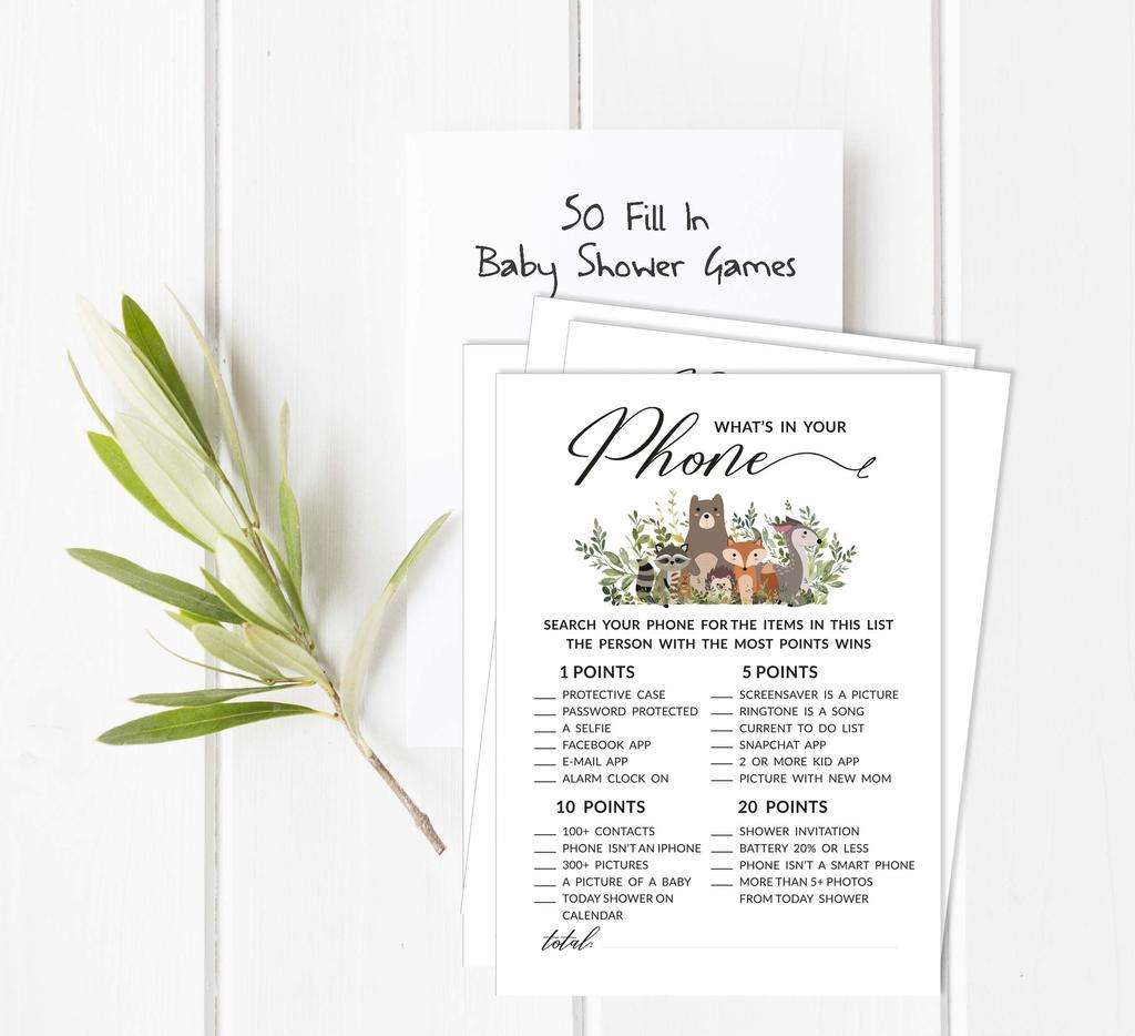 Inkdotpot Leaves & Animals Baby Shower Game Set Of 50 BabyA AlphabetA ABCA Game Gender Neutral Party