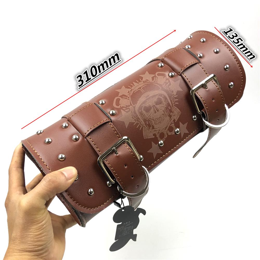 Motorcycle Fork Bag Leather Cruiser Tool Roll Barrel Bag Fork Barrel Shape Handlebar Black Saddlebags Storage