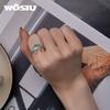 WOSTU Echt 925 Sterling Silber Grün Farbe Shiny Zirkon Hufeisen Twisted Offene Ringe Für Frauen vierblättriges Kleeblatt Einstellbare ring
