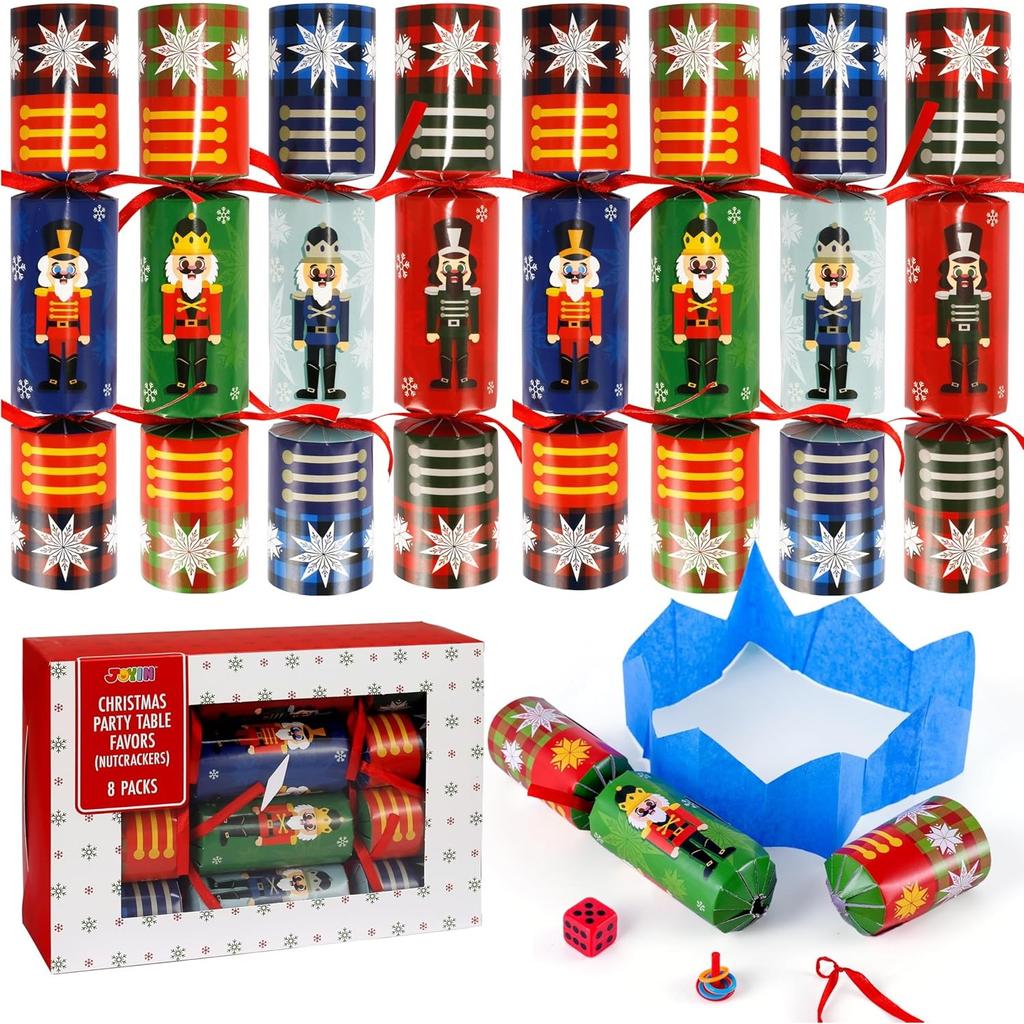 JOYFY 8er Pack Weihnachtsfeier Gastgeschenk Knacknuss-Design ohne Knall Party-Tischgeschenke mit Partyzubehör für Kinder Erwachsene Geschenk