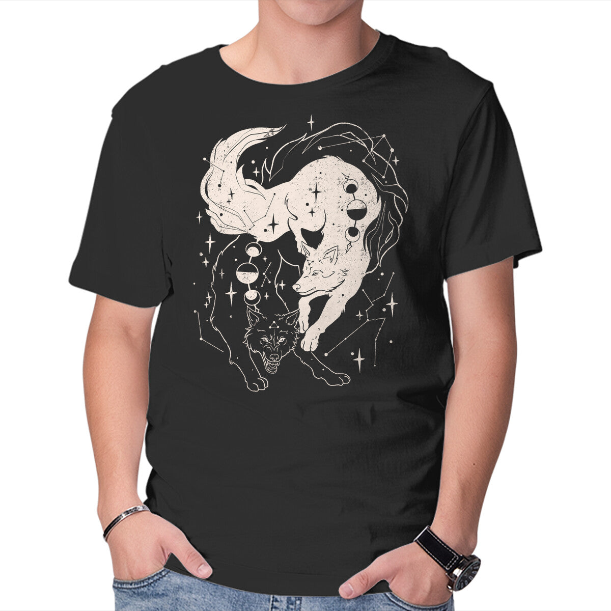 Unisex Crew Neck T-Shirt Tamed Wolf Graphic Short Sleeve Casual Tee S