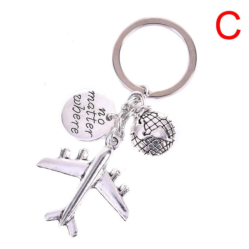 Earth Airplane Pendant Keychains Travel Alloy Keyring Diy Handmade Jewelry Gifts