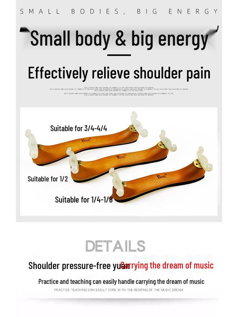 Petz Adjustable Solid Wood Violin Shoulder Rest for Sizes 1/2-4/4