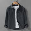 Spring and Summer Long Sleeve Mens Shirts Korean Version Solid Color Slim Shirts Comfort Pure Cotton Turn Down Collar Solid Color Casual Tops