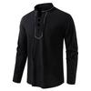 Men's Lace-Up Stand Collar Long Sleeve Shirt Casual Retro Top for Men Spring Autumn Fashion Multi-Color Male Blouse