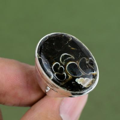 Anel de Ágata Turritella Anel de Prata Esterlina 925 Anel Feito à Mão Anel de Pedra Preciosa de Alta Qualidade Joias de Prata Presentes Para Mulheres Disponível em Tamanho de Anel