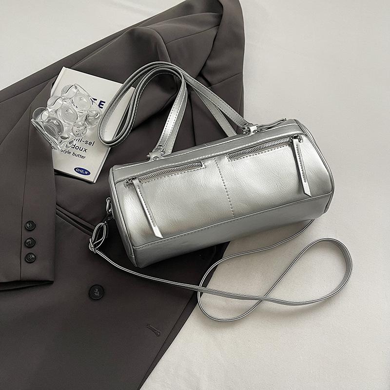 Yogodlns Underarm Barrel-shaped Bag For Women New Fashion Solid Crossbody Bag Versatile Large Capacity Shoulder Commuter Bag