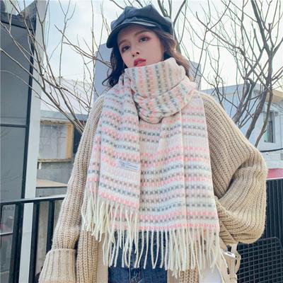 Schal im koreanischen Stil mit Karomuster für Damen Winter Student Vielseitiges Schultertuch Verdickter Nackenwärmer Niedlicher Mädchenhafter Nackengamasche