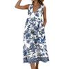 Women's Sleeveless U Neck Midi Dress with Pockets and Side Slits Cotton Linen Floral Print Casual Loose Fit Vest Dress