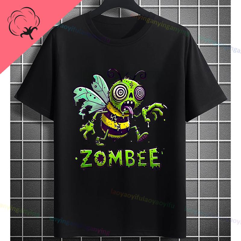UnisexS Zombie Bee Apocalypse Graphic TShirt with Creepy Undead Horror Design Black Pure Cotton Shortsleeve Tee Outdoor Clothing