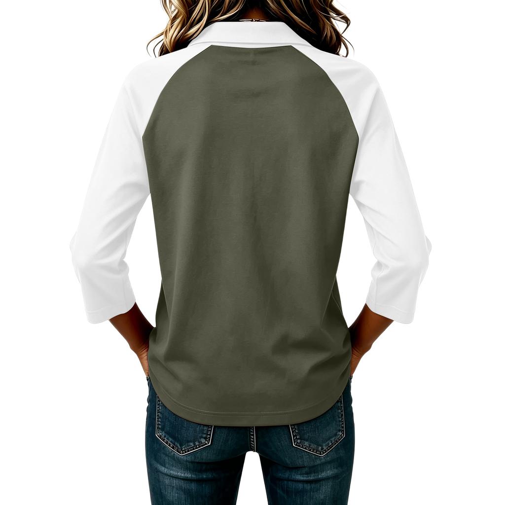 Women's Fashion 3/4 Sleeve Top, Color Block Casual Blouse for Everyday Wear