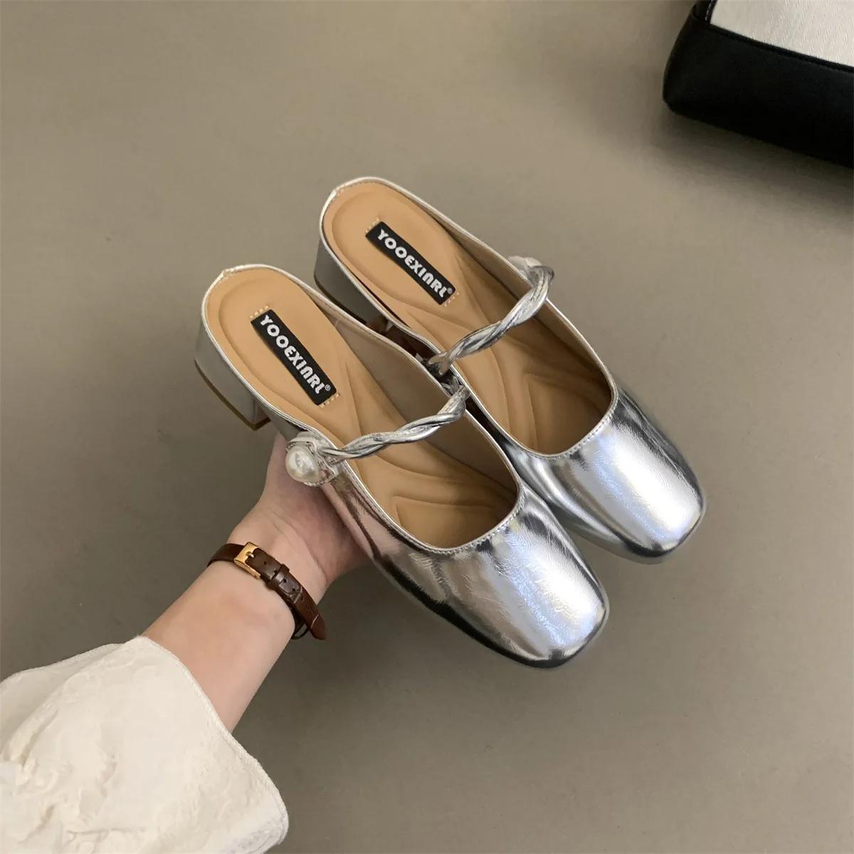 Модные новые ретро женские туфли Мэри Джейн дизайнерские туфли на толстом каблуке с мягкой подошвой женские полутапочки летние уличные женские туфли Muller 35 3498₽