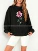 European & American Style Floral Print Thickened Hip Hop Sweatshirt for Women - Autumn/Winter Round Neck Comfy Fashion