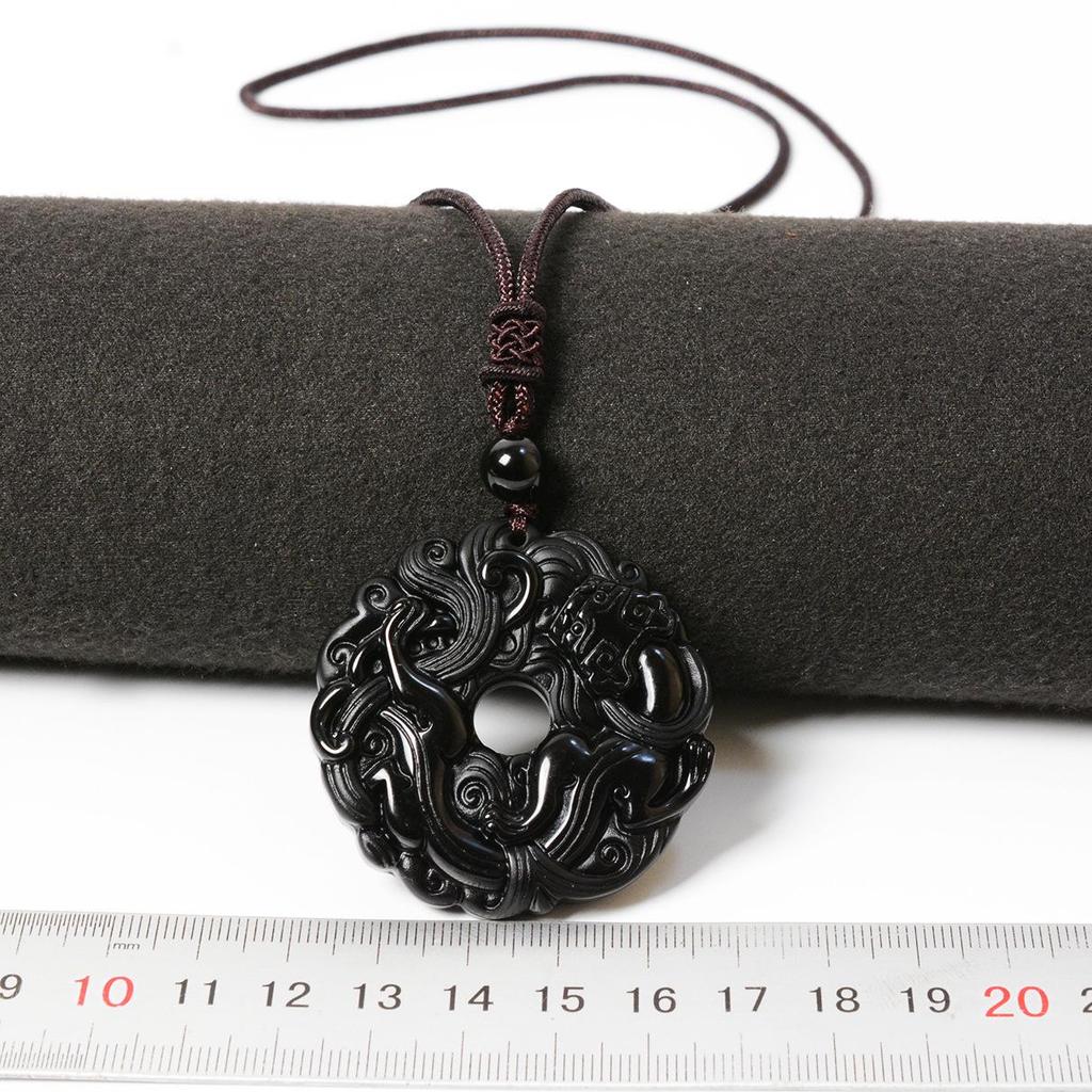 Unisex Obsidian Pixiu Grass Dragon Pendant - Crystal Ice Gold Black Peace Buckle