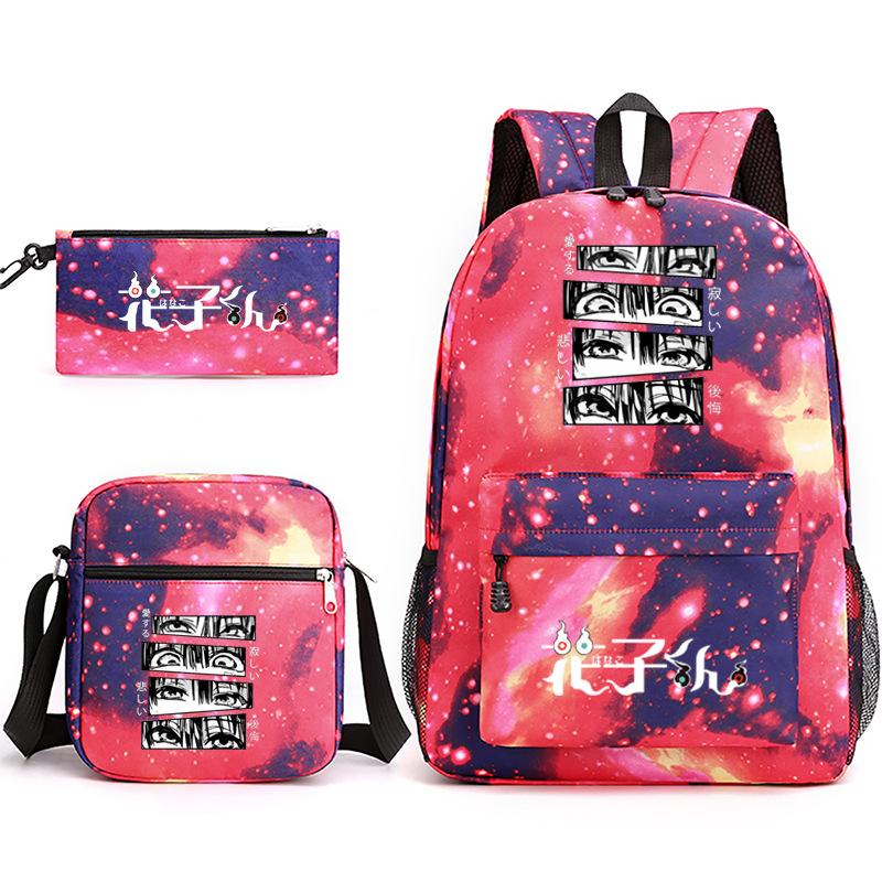 3 Piece School Backpack Set for Students Large Capacity Oxford Cloth Schoolbag with Shoulder Strap and Pencil Case