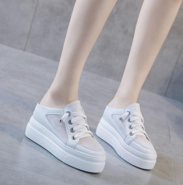 Fashion High Brand 8CM Platform Slippers Wedge Shoes Women Summer Platform High Sequined Slipper Air Mesh Breathable Women Summer Shoes