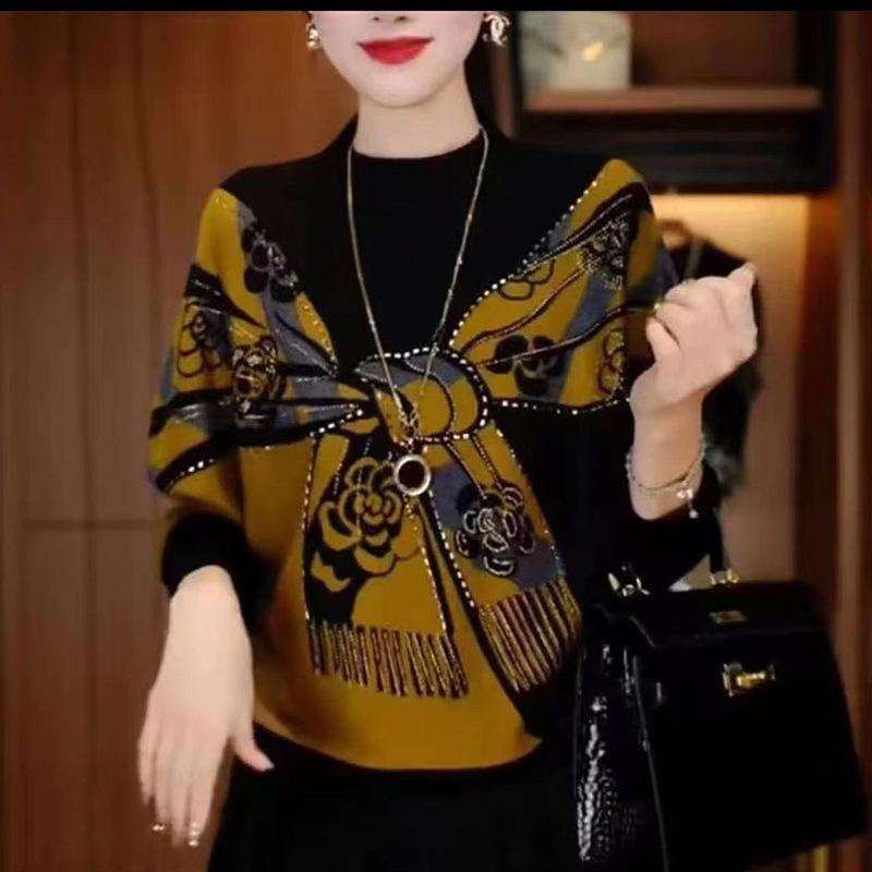 2026 Fashion Color Block German Velvet Plus Size Loose Slimming Women's Autumn/Winter Top