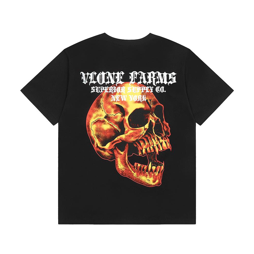 VLONE Summer Men's and Women's Farms Flame Skull Print Oversized T-shirt Streetwear Tee
