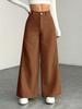 High Waist Corduroy Women's Wide Leg Pants - Casual, Loose, Floor-Length, Solid Color.