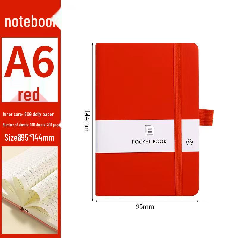 A6/A5 Elastic Band Color Pocket Notebook - Leather Feel, Portable Student Memo