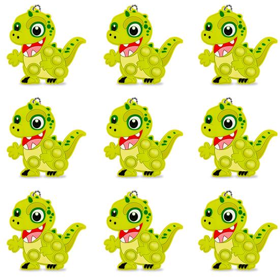 Push Bubble Dinosaur Keychain Stress Relief Silicone Bubble Popping Dino Toy with Ball Chain Bag Backpack Purse Charm Classroom Prizes