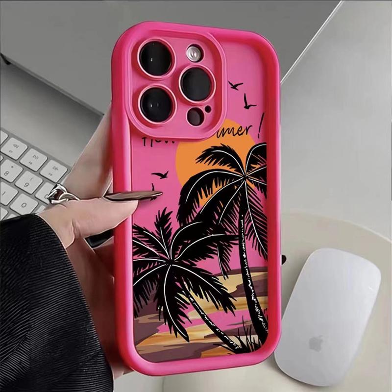 Sunset Coconut Tree Silicone Phone Case For iPhone 16 15 14 13 12 11 Pro Max XS XR 7 8 Plus SE 2020 Shockproof Candy Color Cover