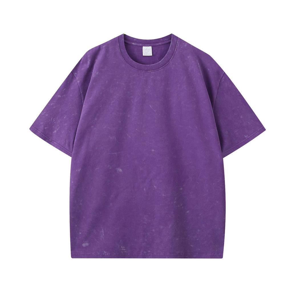 Men's Trendy 260g American Retro Washed Distressed Batik T-shirt - Pure Cotton, Snowflake Short Sleeve