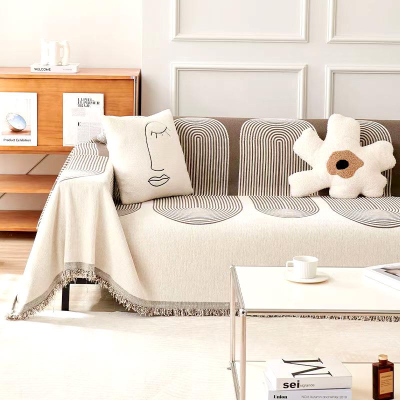 

Ins premium sofa towel full cover cloth all seasons chenille sofa cushion cover non-slip cover blanket anti-cat scratch 180 * 130cm (Single Chair)