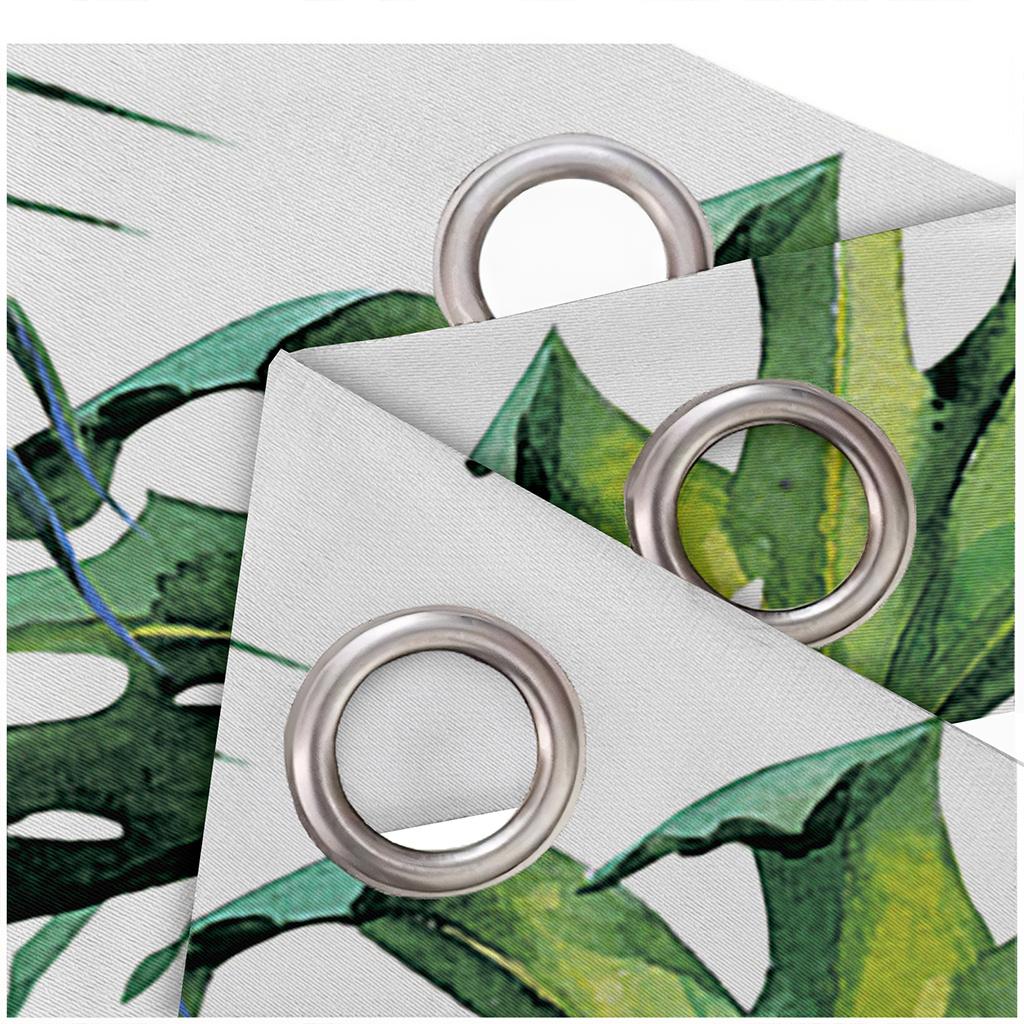 2panels Palm Leaf Pattern Window Curtain Tropical Plant Leaves Green White Drapes For Bedroom Living Room Kitchen Room Home Deco