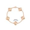 Bracciale da donna di alta qualità in oro rosa 18k, laser bianco, madreperla, calcedonio rosso, 15mm, quadrifoglio, cinque fiori