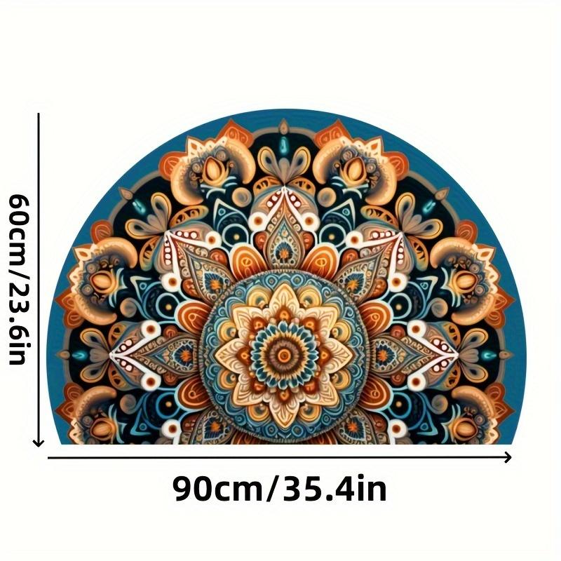 Tappetino Semirotondo Mandala Boemo Antiscivolo Lavabile Tappeto Piatto 2D Semisferico per Decorazione Soggiorno Cucina Bagno