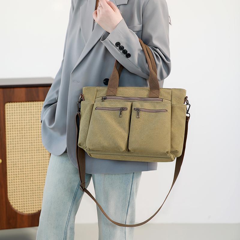 Dámská všestranná plátěná taška tote - Velkokapacitní crossbody batoh na cestování, nakupování a do kampusu