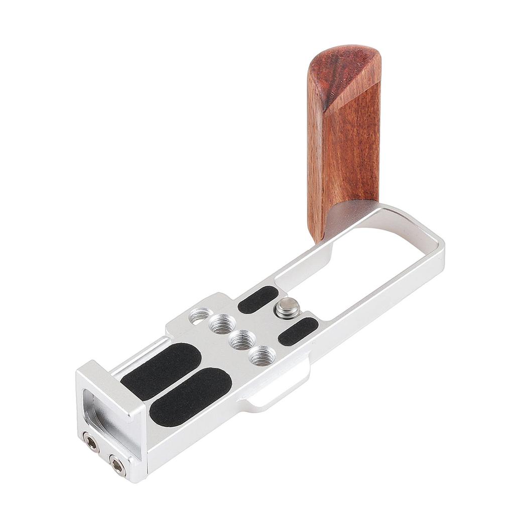 L Shape Bracket Wooden Hand Grip with Quick Release Baseplate Fit for G7X II III Silver