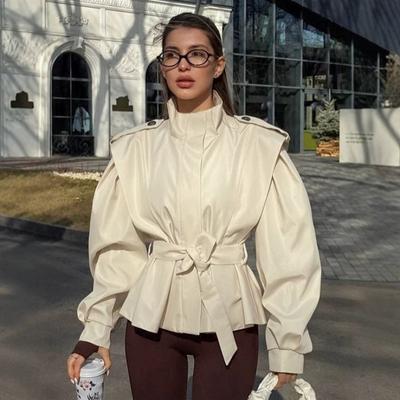 Womens Lightweight Solid Color Belted Short Trench Coat Casual Chic Blazer Jacket 2026