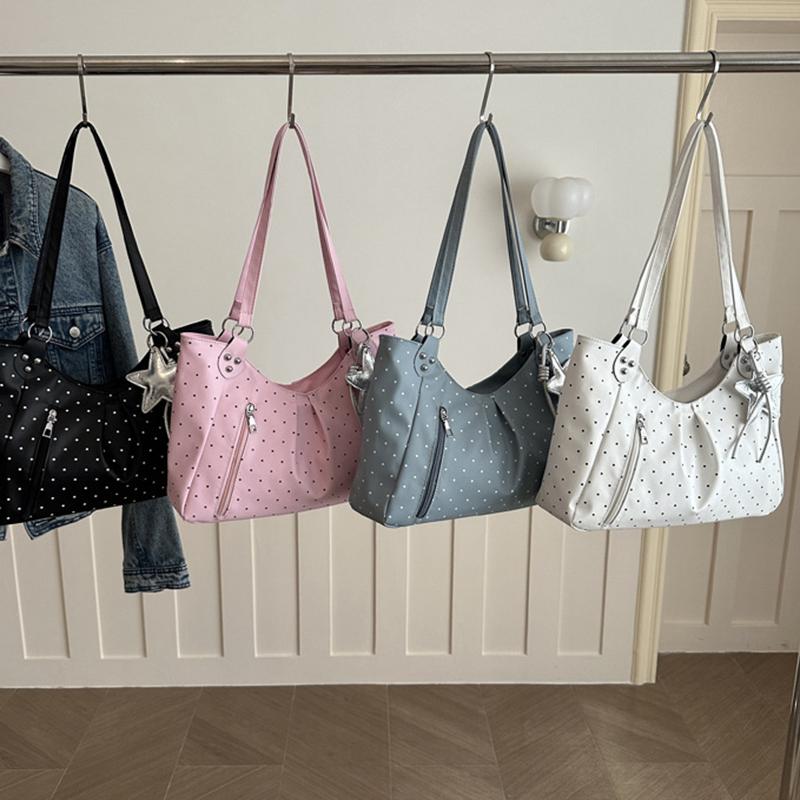 Vintage Pu Tote Bag Casual Students Purse 2026 New Large Capacity Shoulder Bag Polka Dot Zipper Commuting Handbag For Women