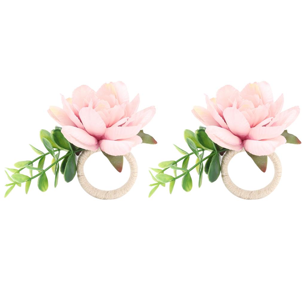 2Pcs Hemp Rope Napkin Buckle Simulation Flower Napkin Ring for Hotel Western Restaurant