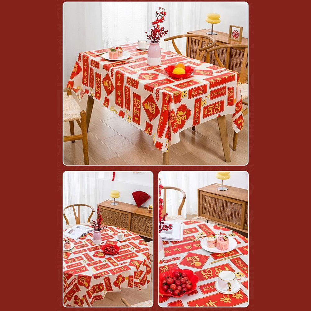 PEVA Tablecloth Thickened Table Cover Portable Red Festive Table Cloth  Home Decoration