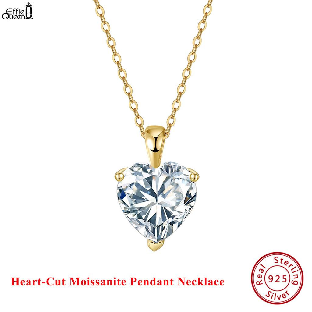 EFFIE QUEEN 100% S925 Silver 1-4ct Heart Cut Moissanite Diamond Pendant Necklace for Women, Men Fine Jewelry 2025 Trend MON08