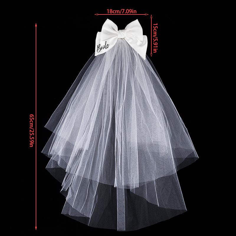 White Bride Bow Veil with Hair Clip Bridal Shower Party Decoration Wedding Photo Props Hen Bachelorette Party Supplies Gift