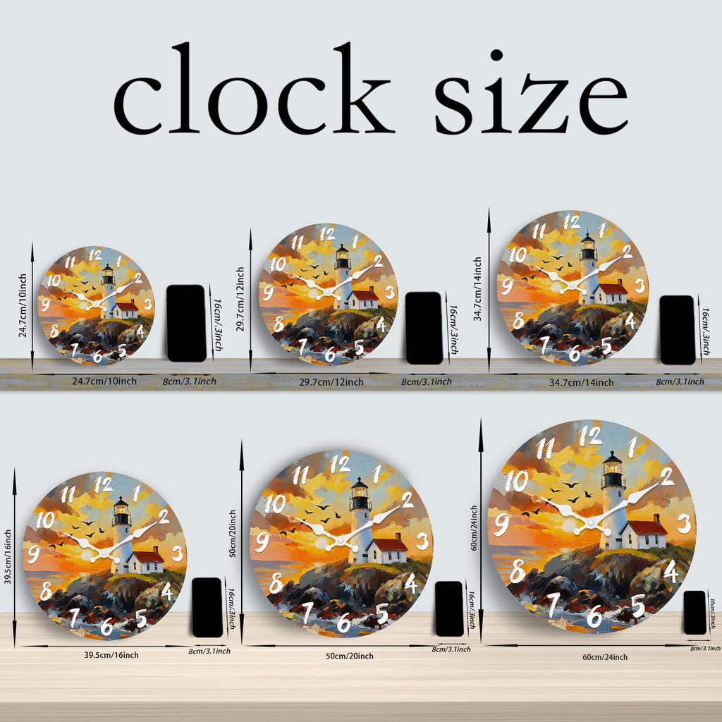 Superior-Grade Sea First-Class View First-Class Lighthouse Wooden High-Standard Wall Premium-Quality Clock 10-16Inch Superior-Grade Silent