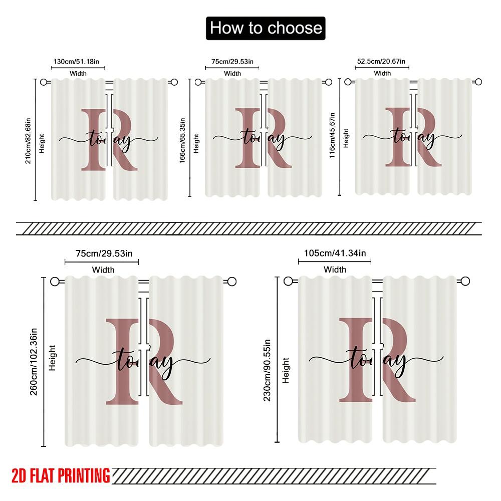 2pcs 2D flat printing Curtains Large R letter calligraphy today Fabric Without Electricity 0 for Yard & Garden No Power Needed