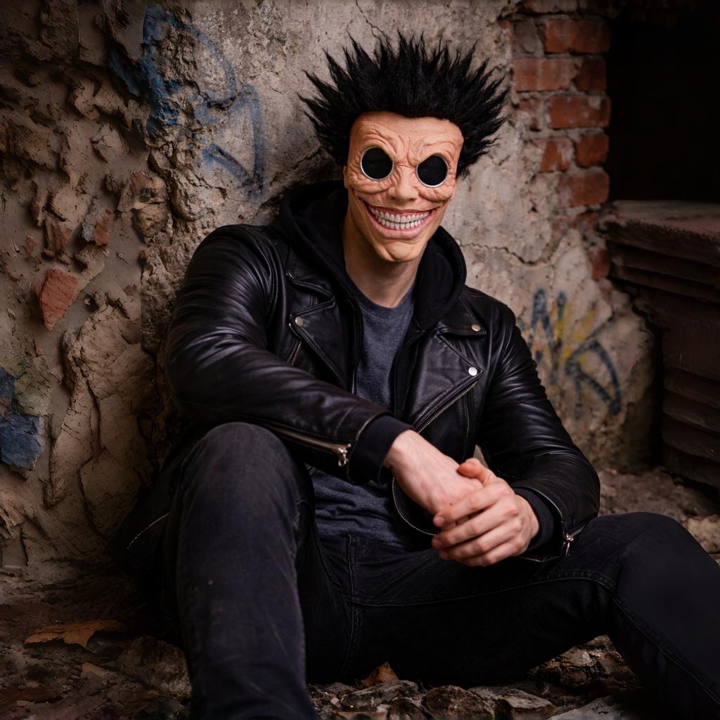 Realistic Creepy Latex Mask with Wild Black Spiky Wig Full Face Horror Mask for Halloween Party Costume Props
