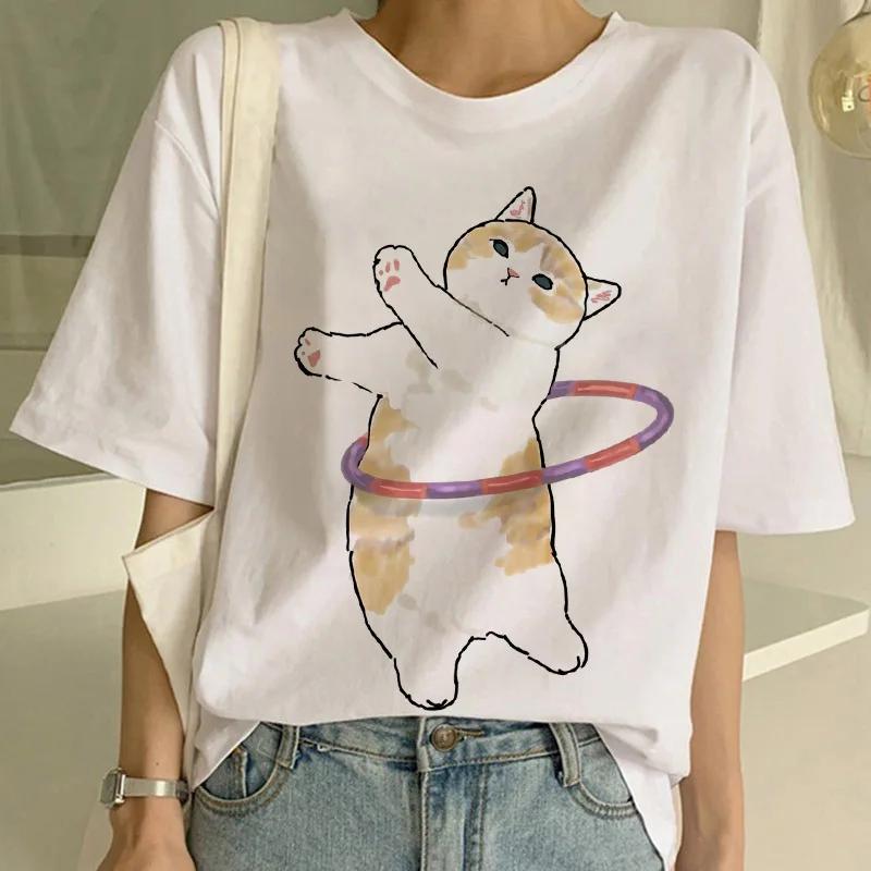 Summer New Cute Cat Funny Cartoon T-shirt Harajuku Graphic Ulzzang Tshirt 90s Print T Shirt  Fashion Aesthetic Ladies Tee shirt