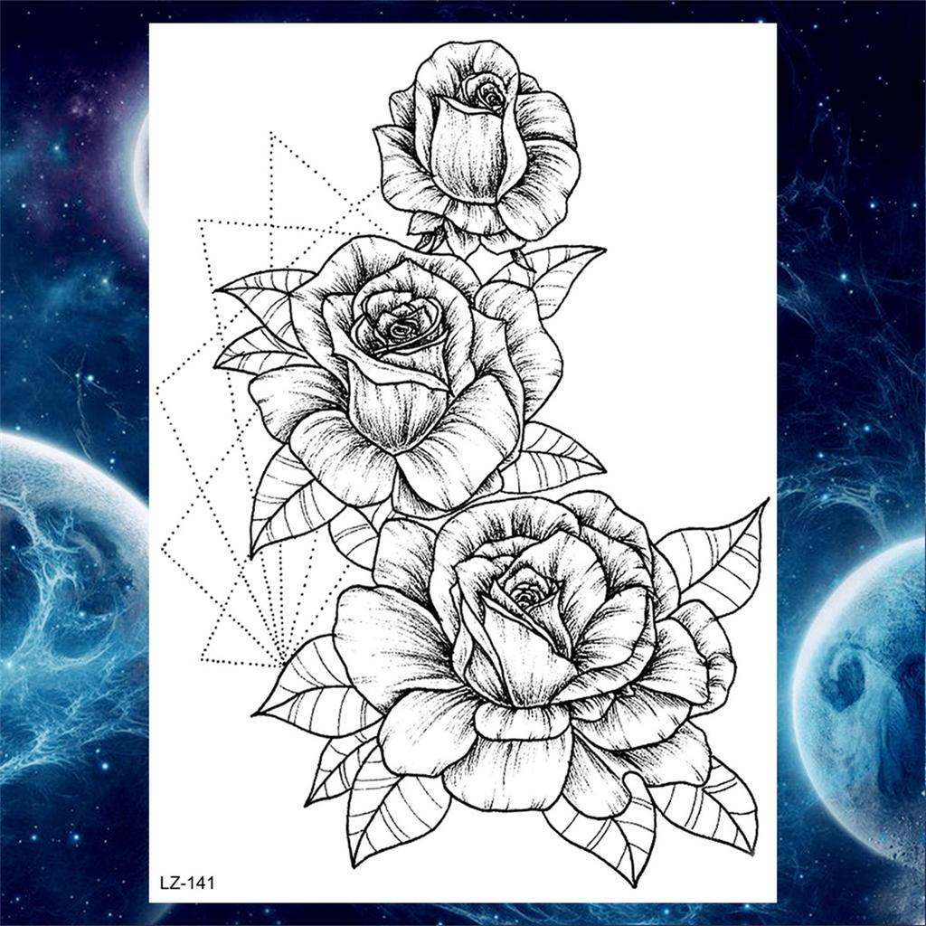 Flower Peony Temporary Tattoos For Women Girls Flora Snake Tattoo Sticker Black Lavender Sexy Fake Large Tatoos Sweatpea Dahlia