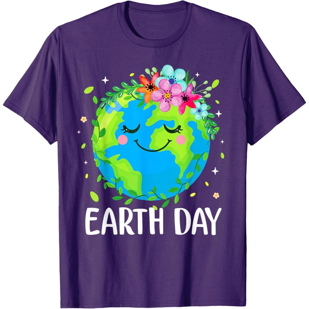 Cute Earth Day Floral Graphic Tee Soft Breathable Casual T-Shirt for Adults