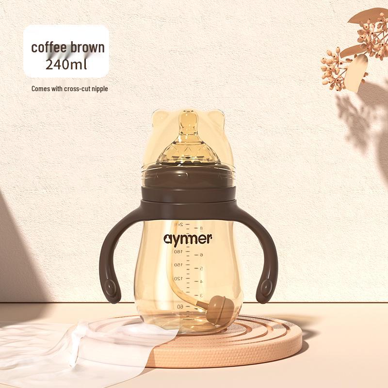 Silicone Imitation Breast Milk Baby Bottle with Handle & Straw for Newborns