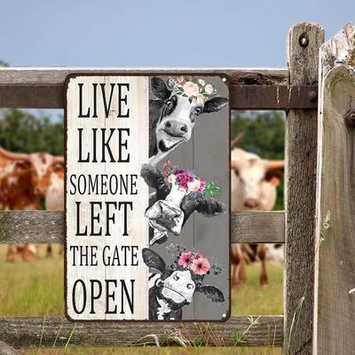 Vintage Chicken Decor Sign Live Like Someone Left The Gate Open Tin Sign for Home Chicken Coop Farm Kitchen Bathroom Wall Decor